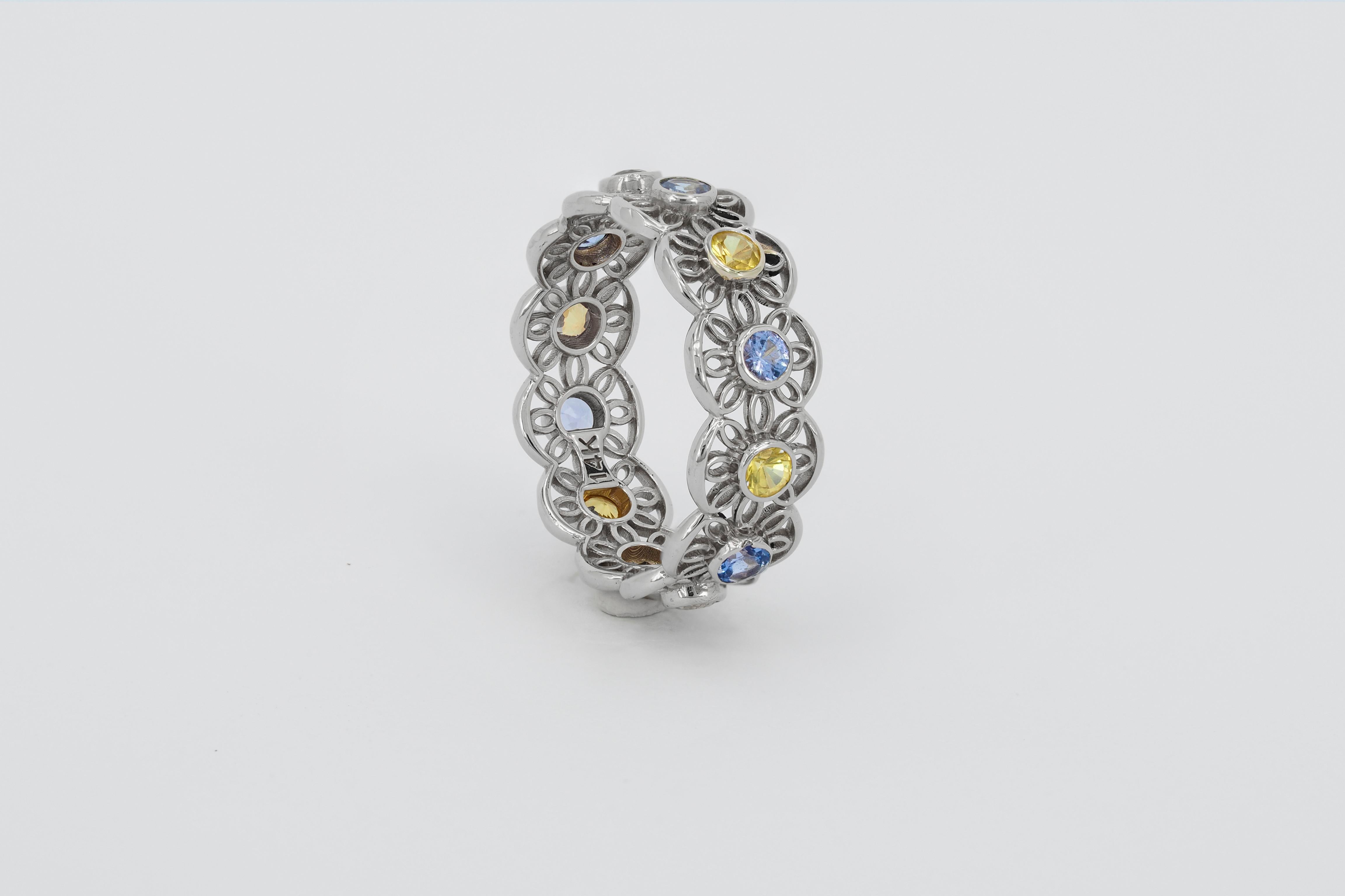 Modern Tanzanite, Sapphire Eternity Ring Band.  For Sale