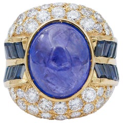 Tansanit, Saphire, Diamanten, Ring aus 18 Karat Gelbgold