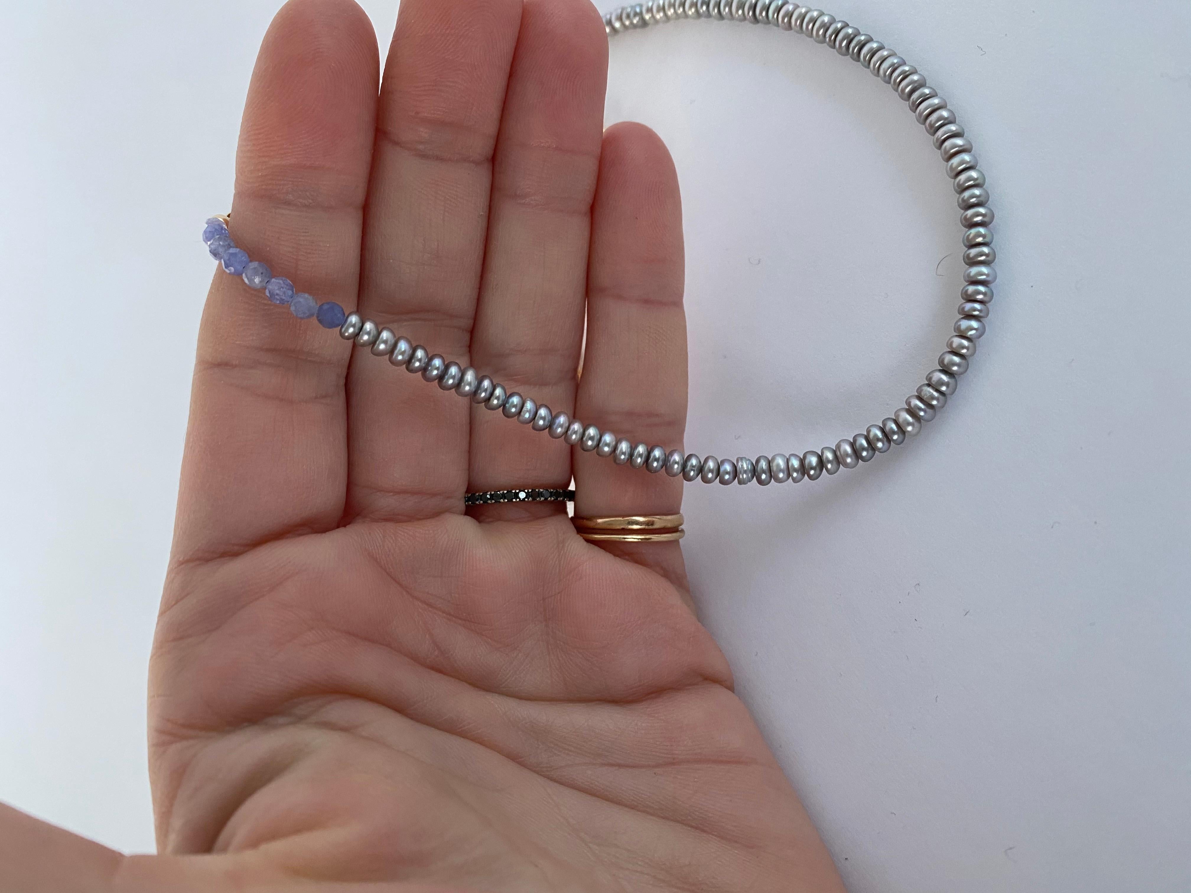 Choker-Halskette mit Perlen, Silber Perle Tansanit J Dauphin (Rundschliff) im Angebot