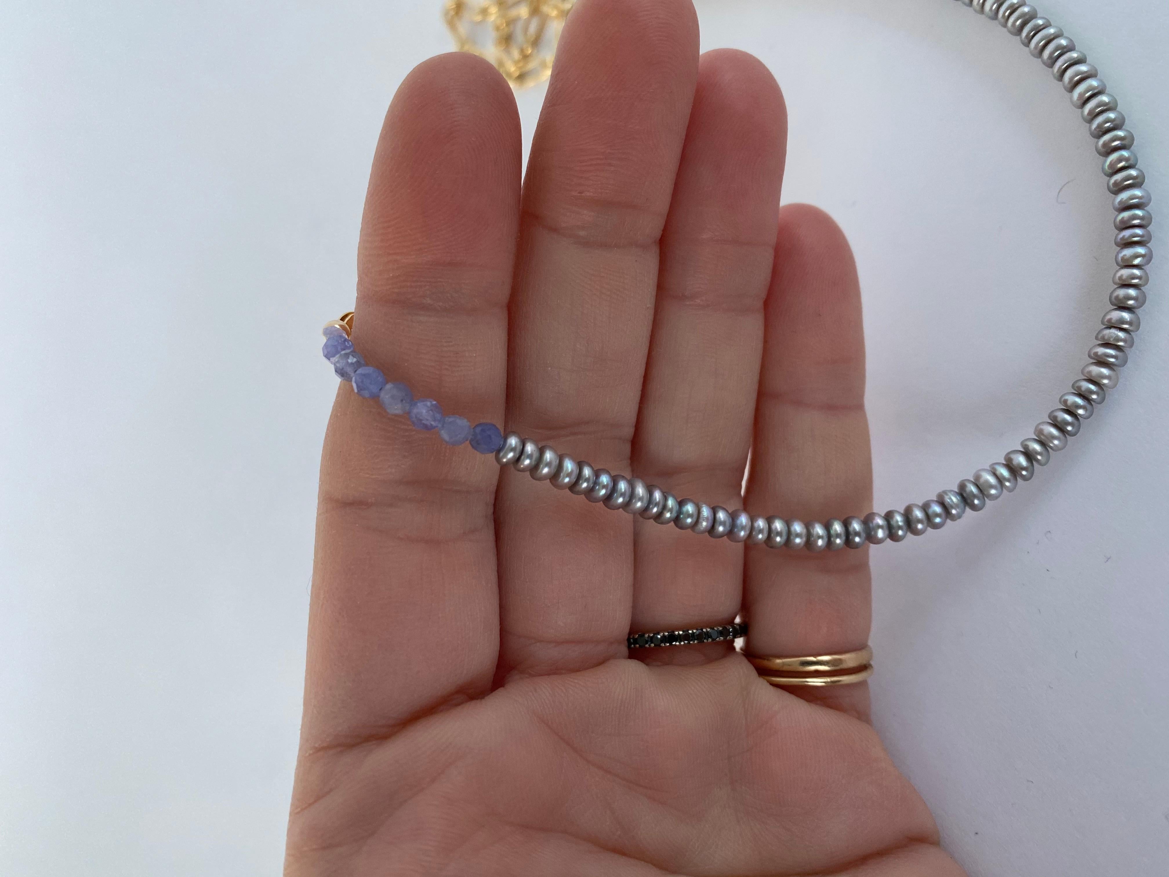 Choker-Halskette mit Perlen, Silber Perle Tansanit J Dauphin im Zustand „Neu“ im Angebot in Los Angeles, CA