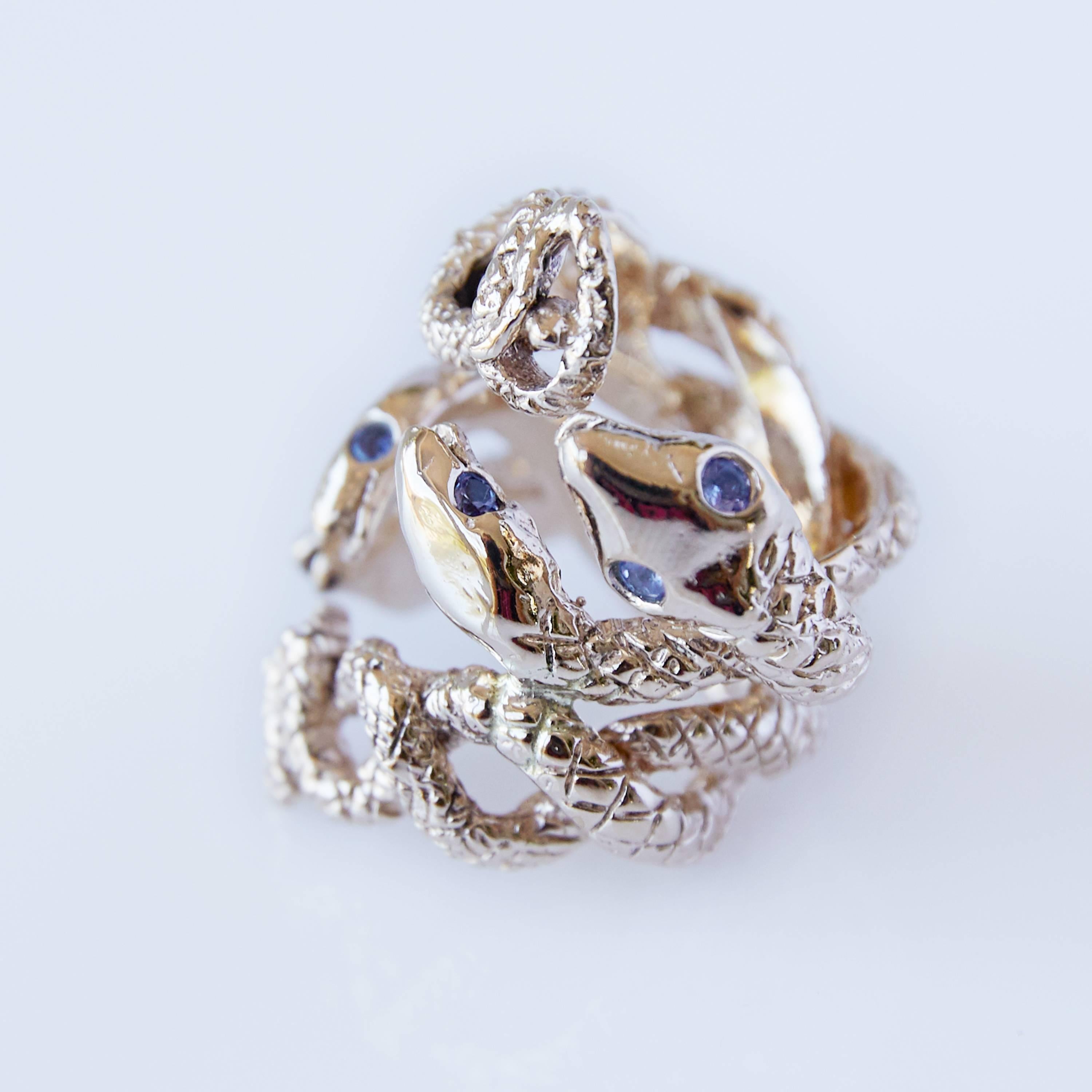 Brilliant Cut Tanzanite Snake Ring Cocktail Ring Bronze J Dauphin For Sale