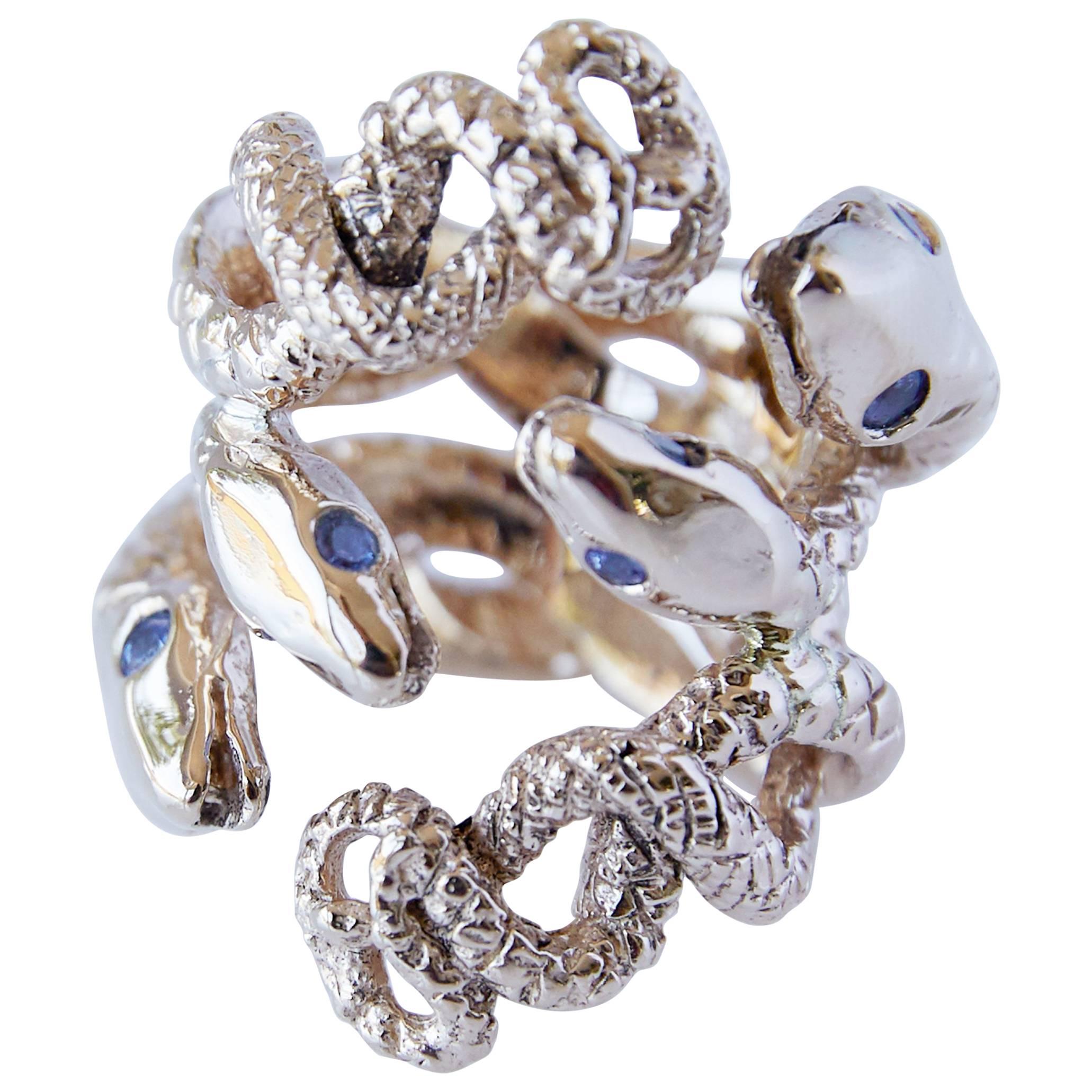 Brilliant Cut Tanzanite Snake Ring Gold Cocktail Ring Adjustable J Dauphin For Sale