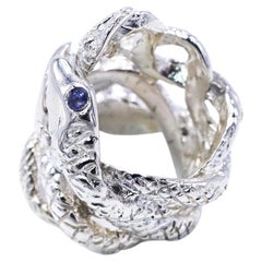 J Dauphin Sterling Silver Snake Ring with Tanzanite Eyes, Adjustable