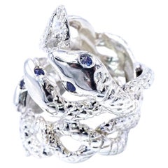 J Dauphin Sterling Silver Snake Ring with Tanzanite Eyes, Adjustable