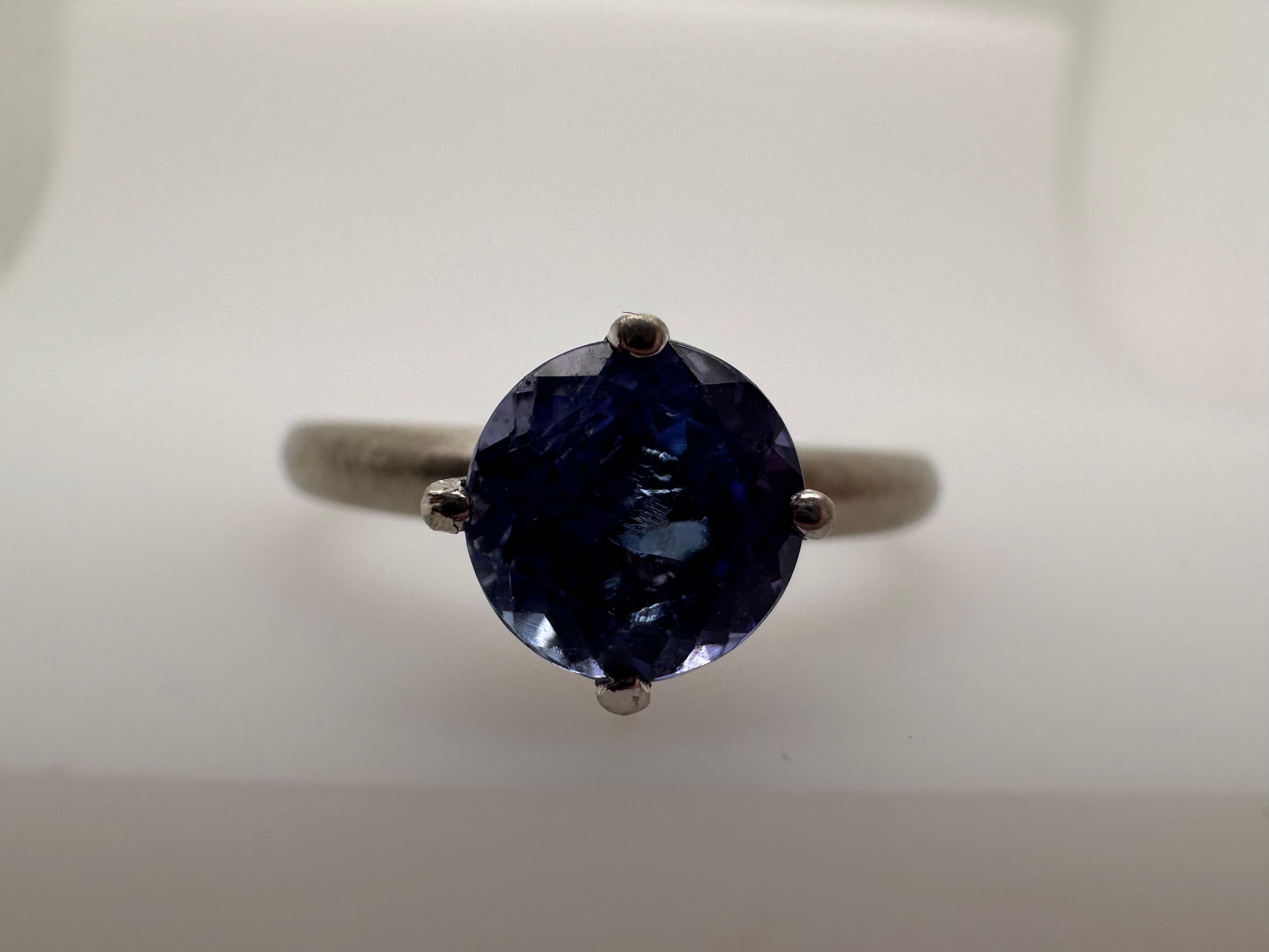 Round Cut Tanzanite Solitaire ring 14KT white gold matte finish engagement ring For Sale