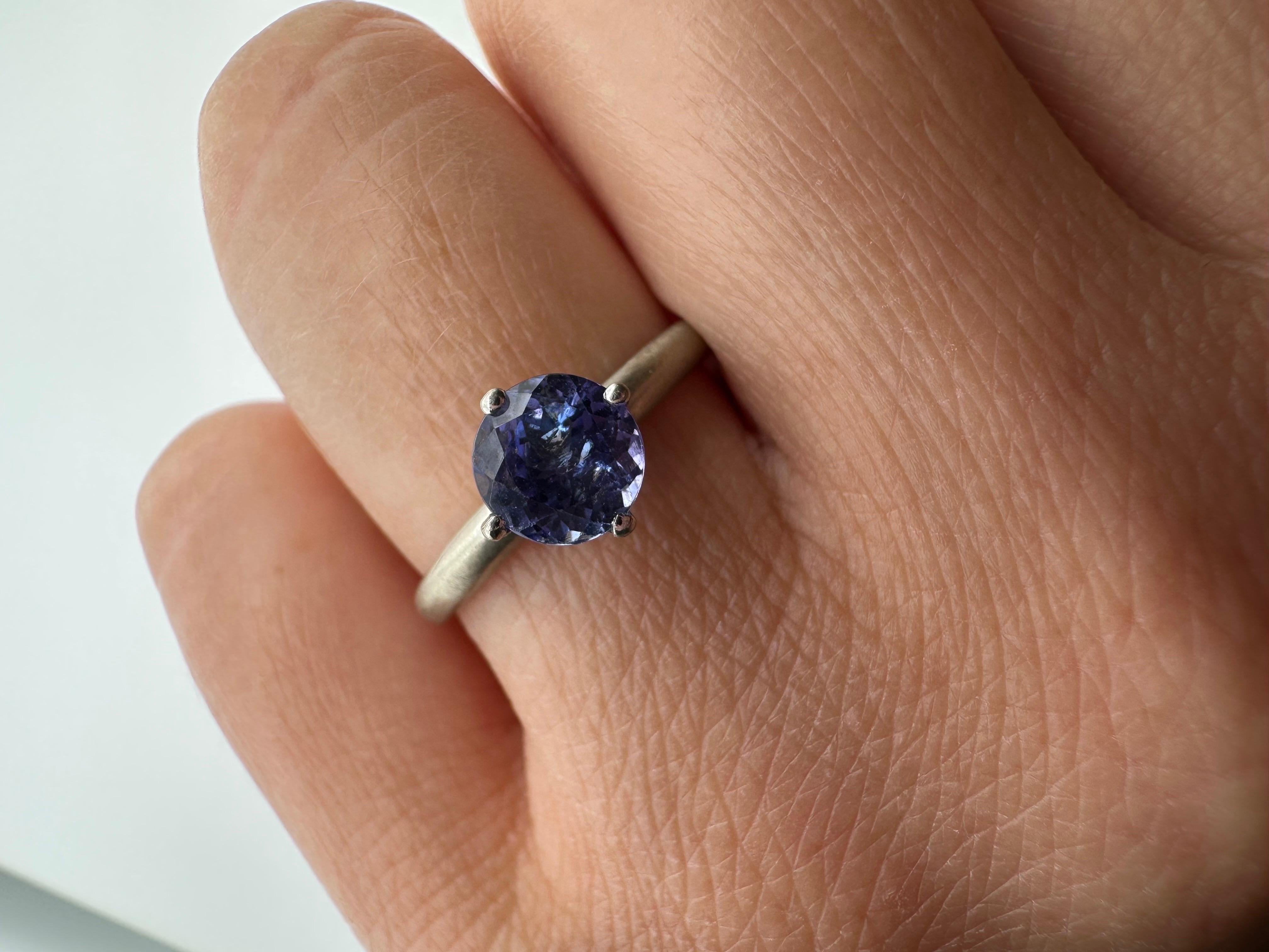 Women's or Men's Tanzanite Solitaire ring 14KT white gold matte finish engagement ring For Sale
