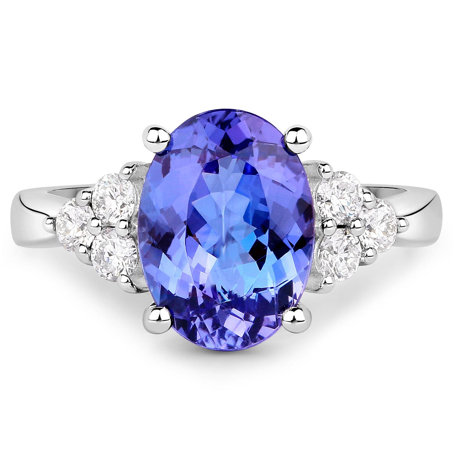 Tanzanite Solitaire Ring 3.9 Carats Diamond Setting 14K White Gold In Excellent Condition For Sale In Laguna Niguel, CA