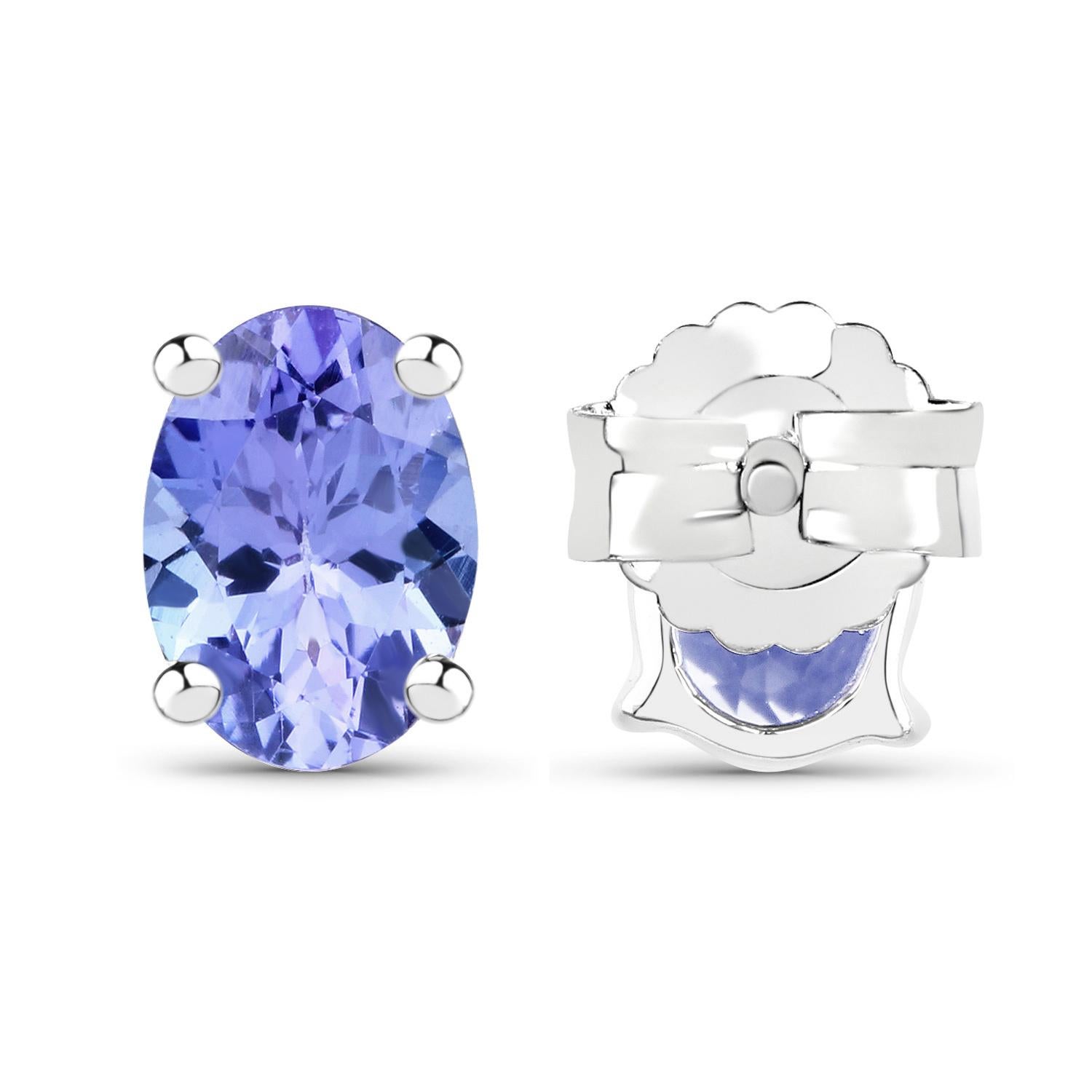 Contemporaneo Orecchini solitari di tanzanite 1,4 carati in argento placcato in rodio in vendita