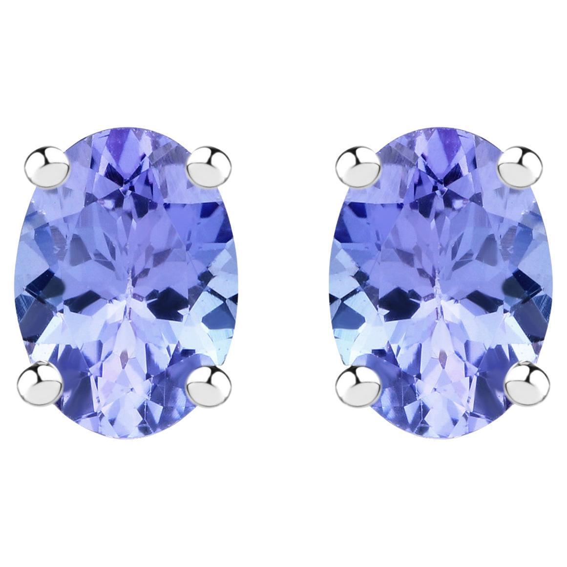 Orecchini solitari di tanzanite 1,4 carati in argento placcato in rodio