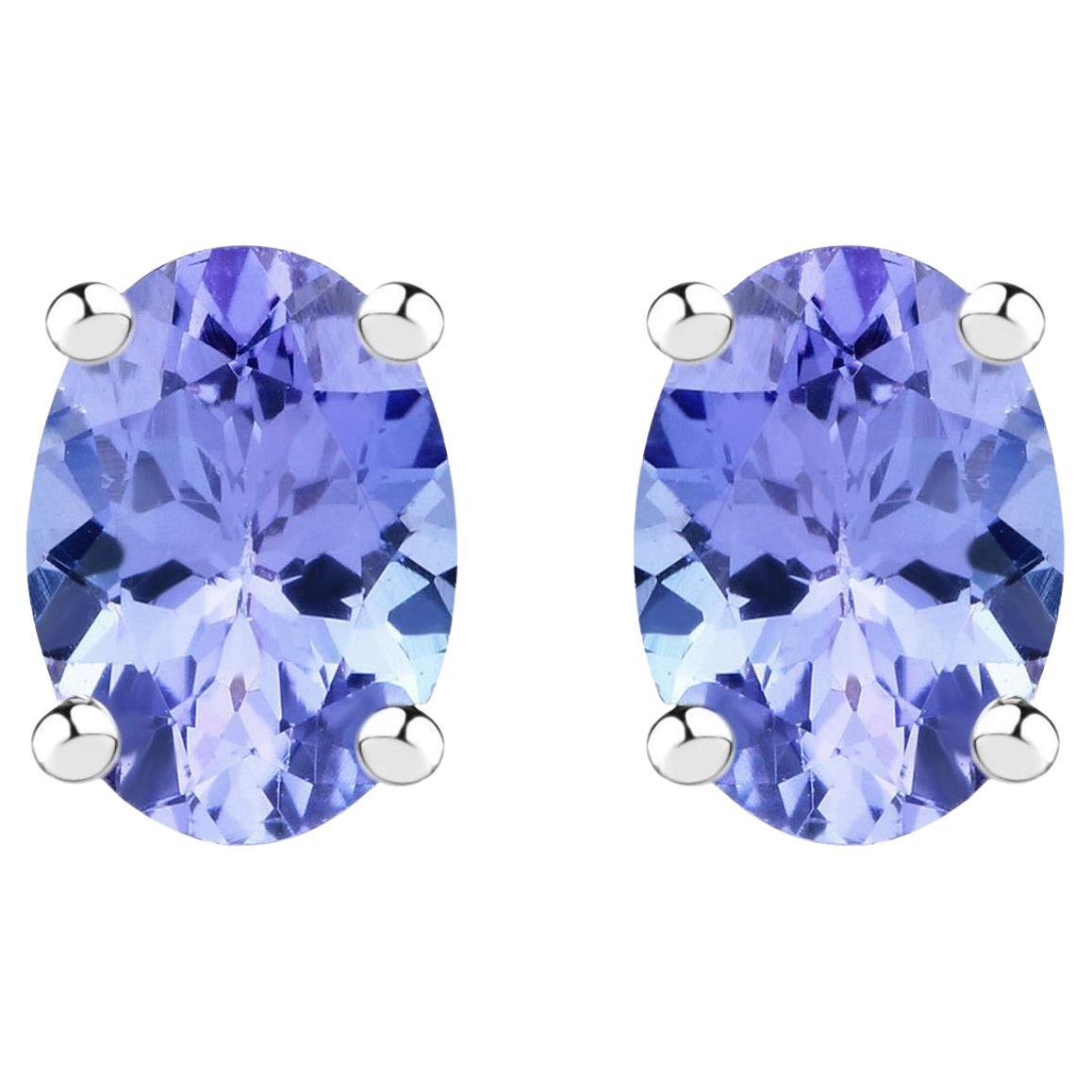 Tanzanite Solitaire Stud Earrings 1.4 Carats Rhodium Plated Silver