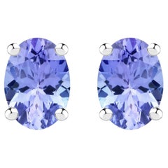 Tanzanite Solitaire Stud Earrings 1.4 Carats Rhodium Plated Silver