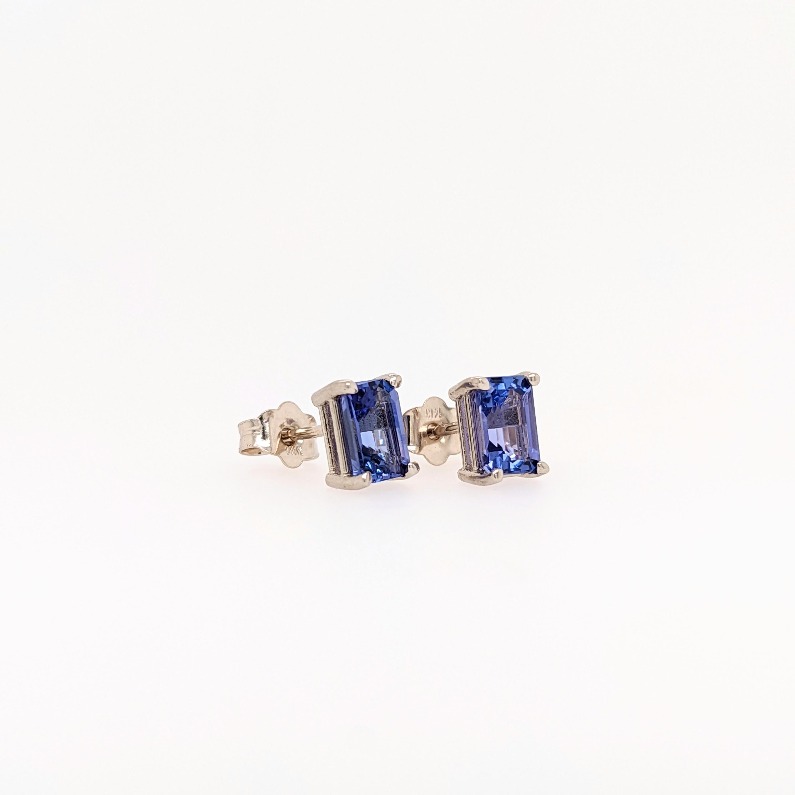 Modern Tanzanite Solitaire Stud Earrings in Solid 14K Gold Emerald Cut 6x4mm For Sale