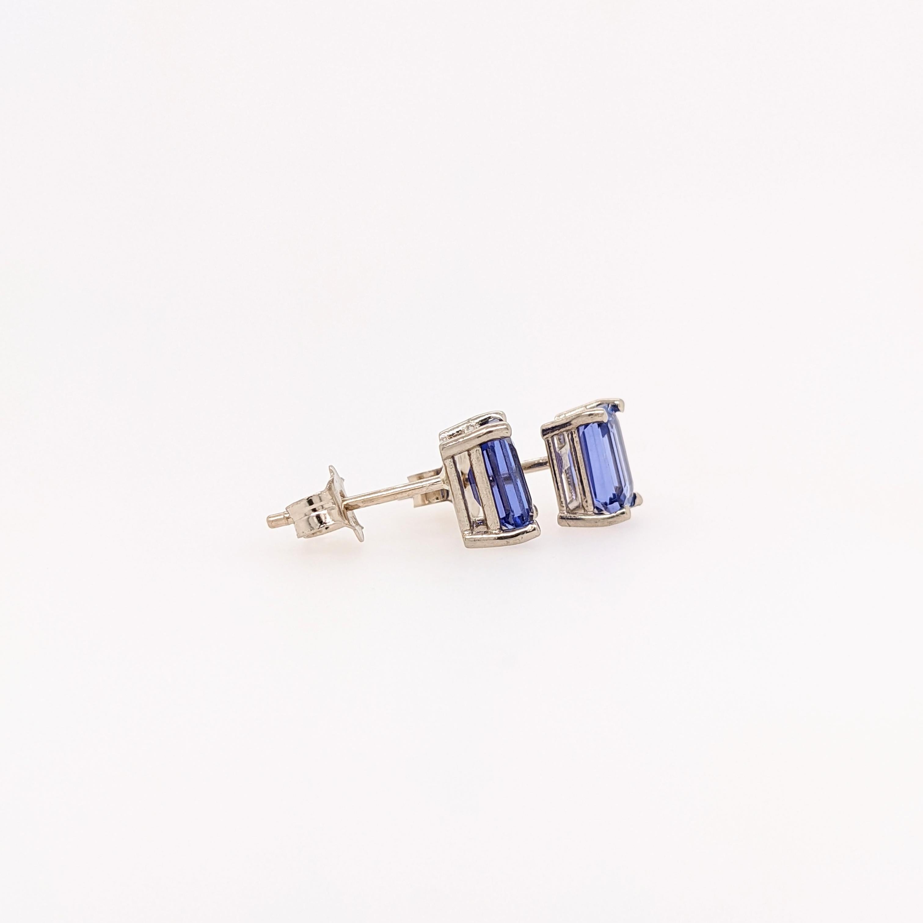 Tanzanite Solitaire Stud Earrings in Solid 14K Gold Emerald Cut 6x4mm In New Condition For Sale In Columbus, OH