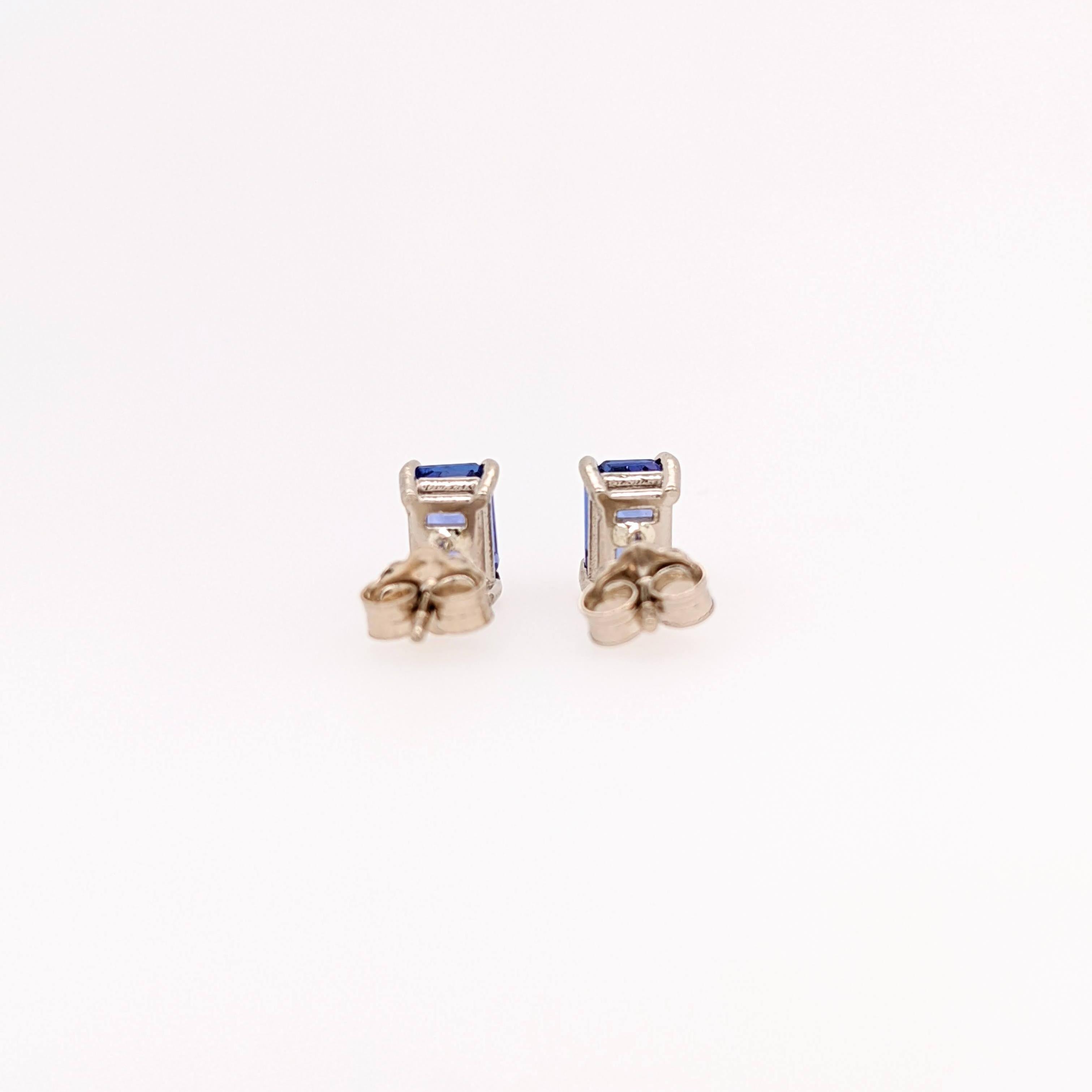 Women's Tanzanite Solitaire Stud Earrings in Solid 14K Gold Emerald Cut 6x4mm For Sale