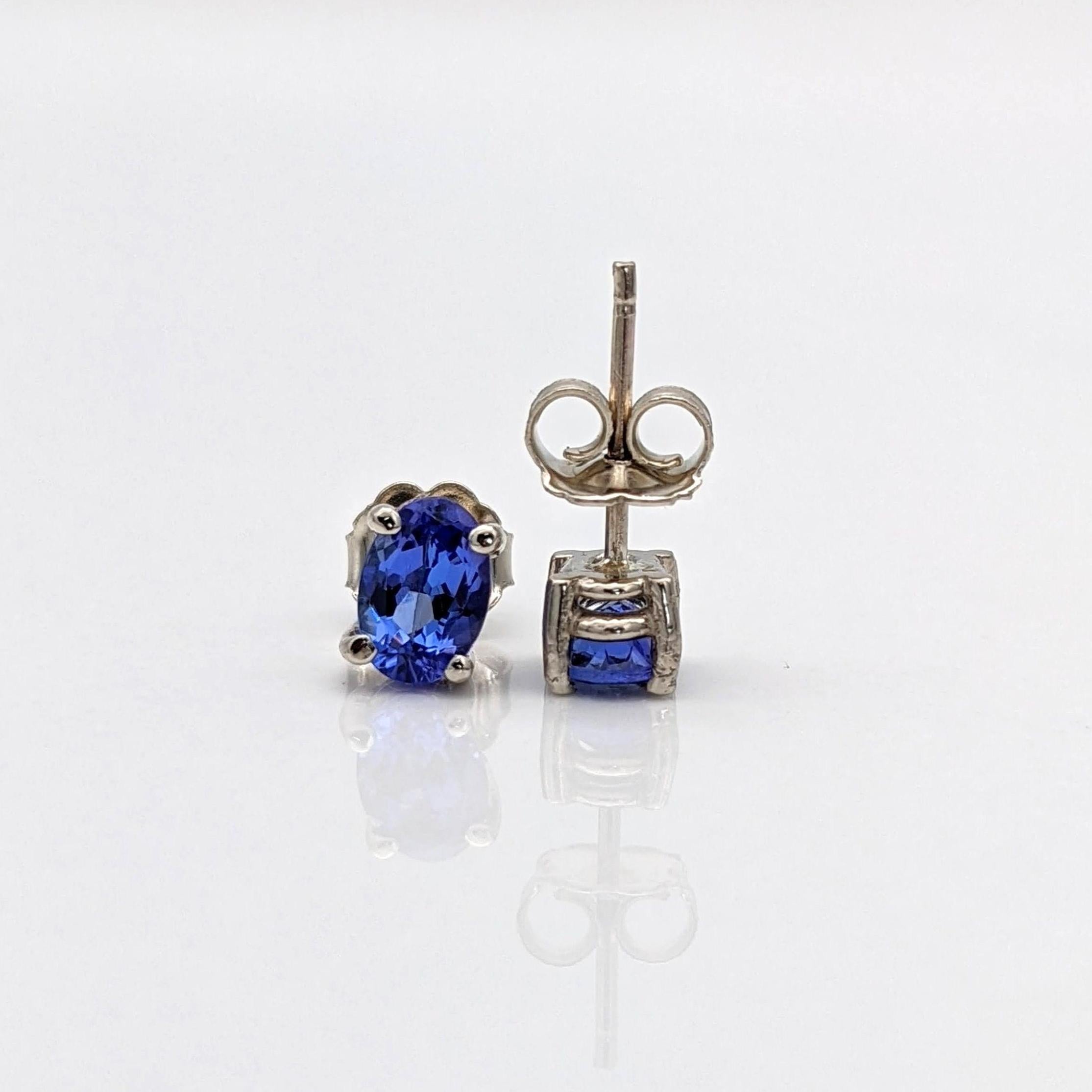 Oval Cut Tanzanite Solitaire Stud Earrings in Solid 14K Gold Oval 6x4mm For Sale