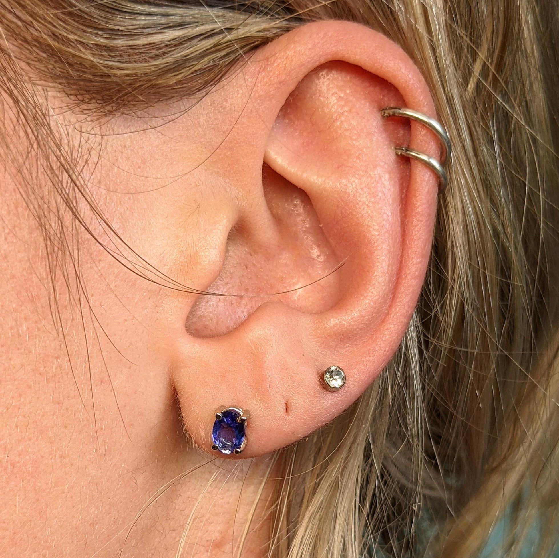 Tanzanite Solitaire Stud Earrings in Solid 14K Gold Oval 6x4mm For Sale 1