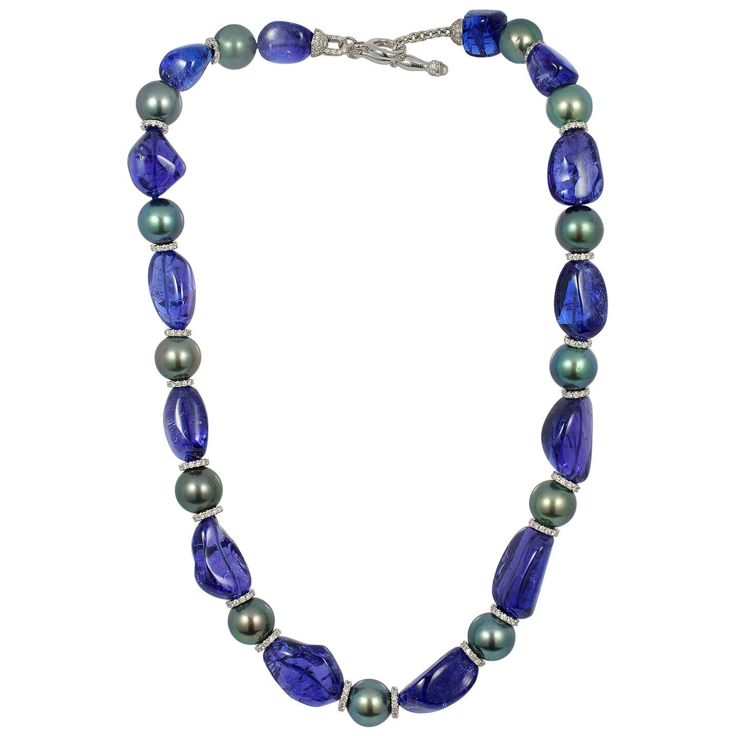 South Sea Pearl Necklace with Two Australian Solid Black Opal and