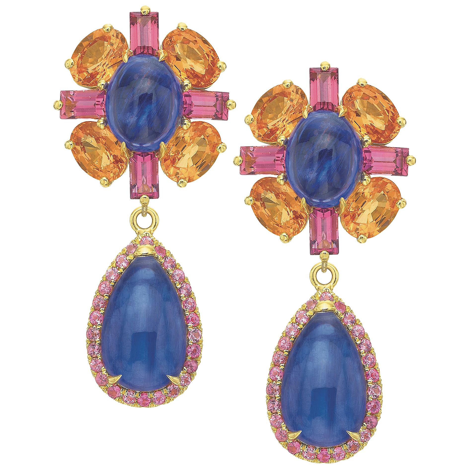 Tanzanite, Spessartite Garnet and Pink Tourmaline Day to Night Earrings For Sale