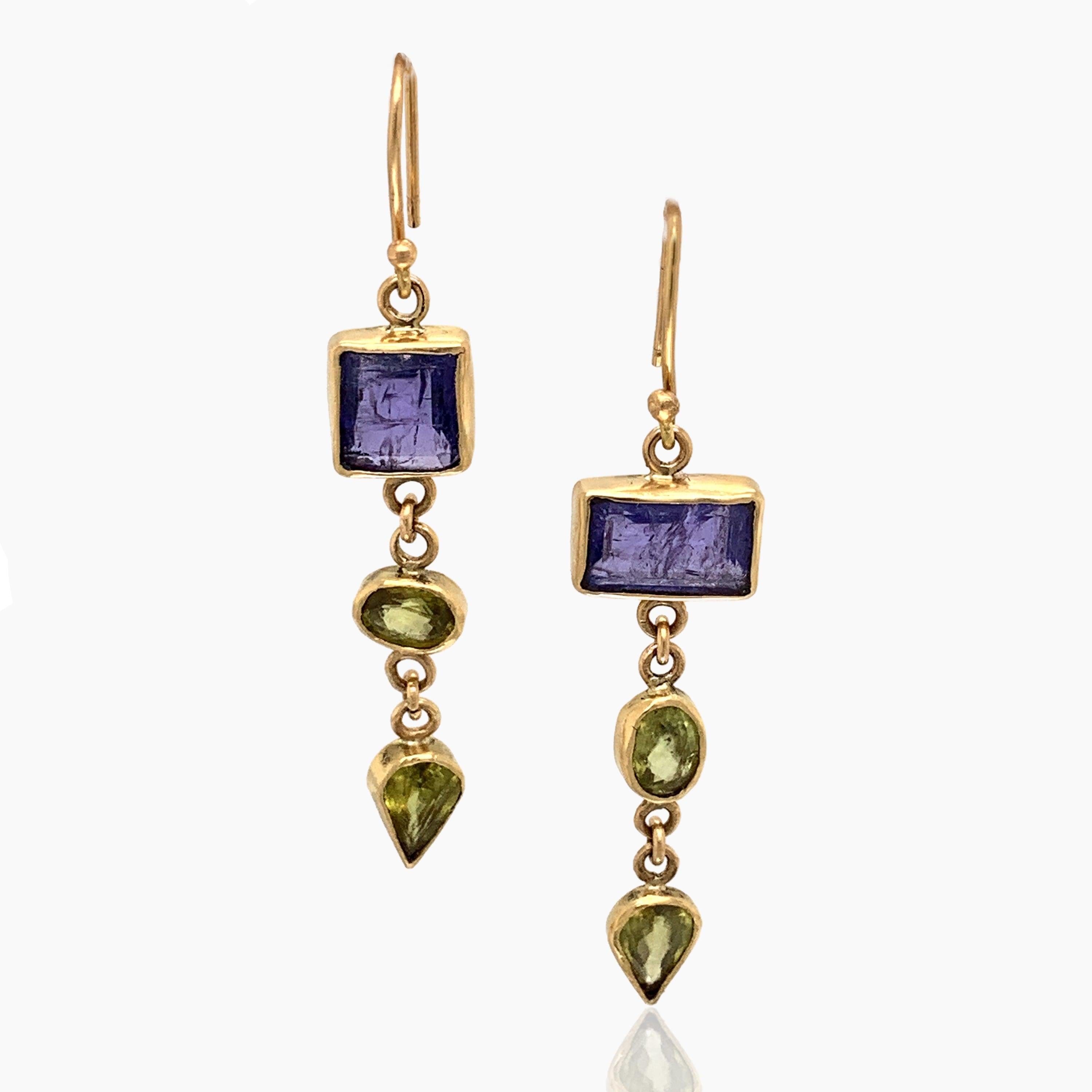 Artisan Tanzanite & Sphene Gold Earrings For Sale