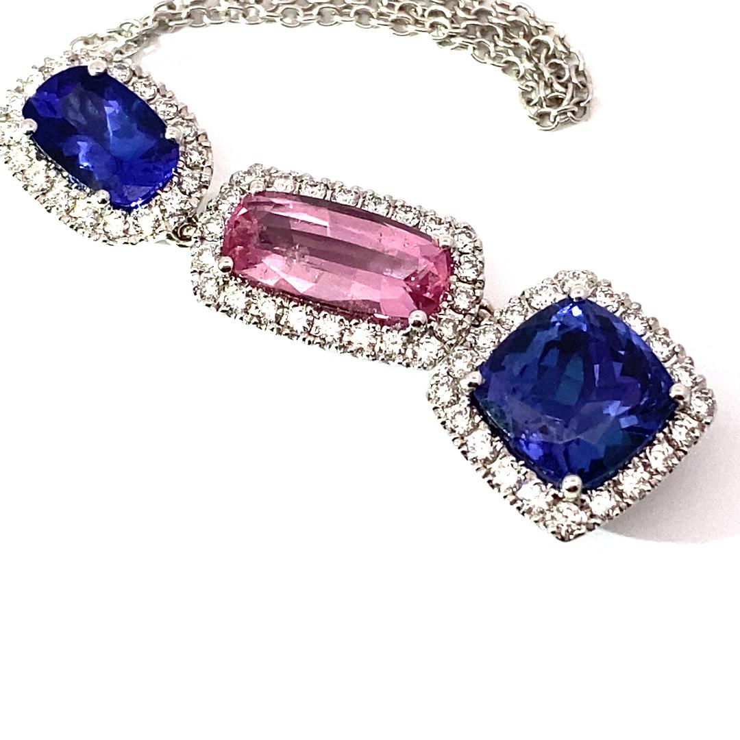 Tansanit-Spinell-Brillant-Anhänger m. Kette 6 ct 0.70 AAA+ Blaue Lilie Traum Rosa im Angebot 4