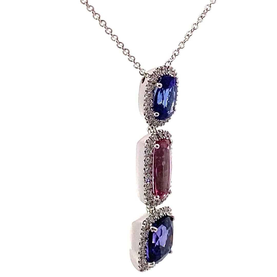 Tansanit-Spinell-Brillant-Anhänger m. Kette 6 ct 0.70 AAA+ Blaue Lilie Traum Rosa (Moderne) im Angebot