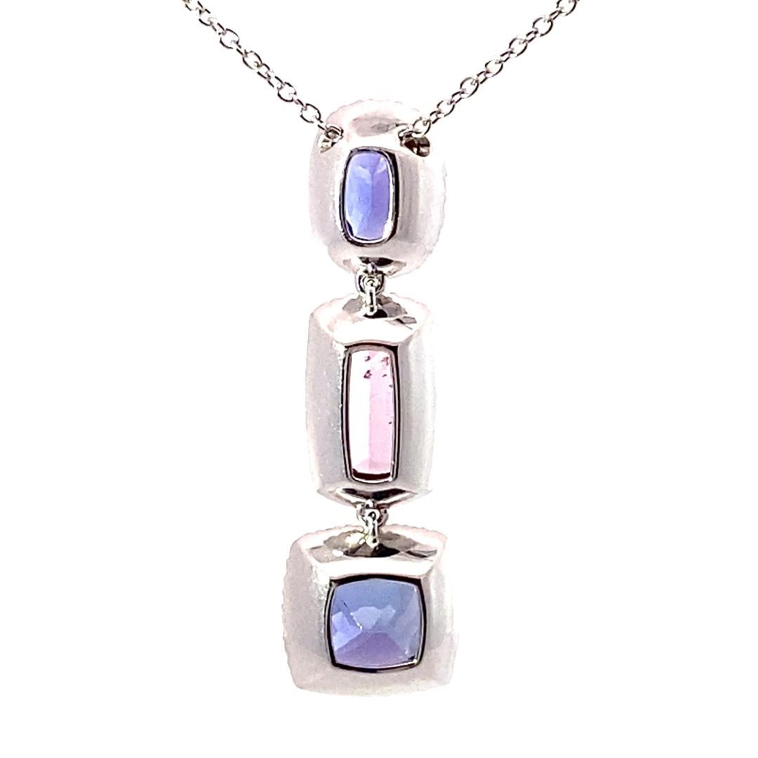 Tansanit-Spinell-Brillant-Anhänger m. Kette 6 ct 0.70 AAA+ Blaue Lilie Traum Rosa im Angebot 1