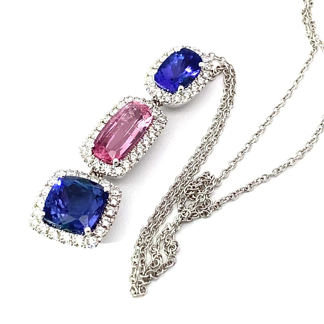 Tansanit-Spinell-Brillant-Anhänger m. Kette 6 ct 0.70 AAA+ Blaue Lilie Traum Rosa im Angebot 3