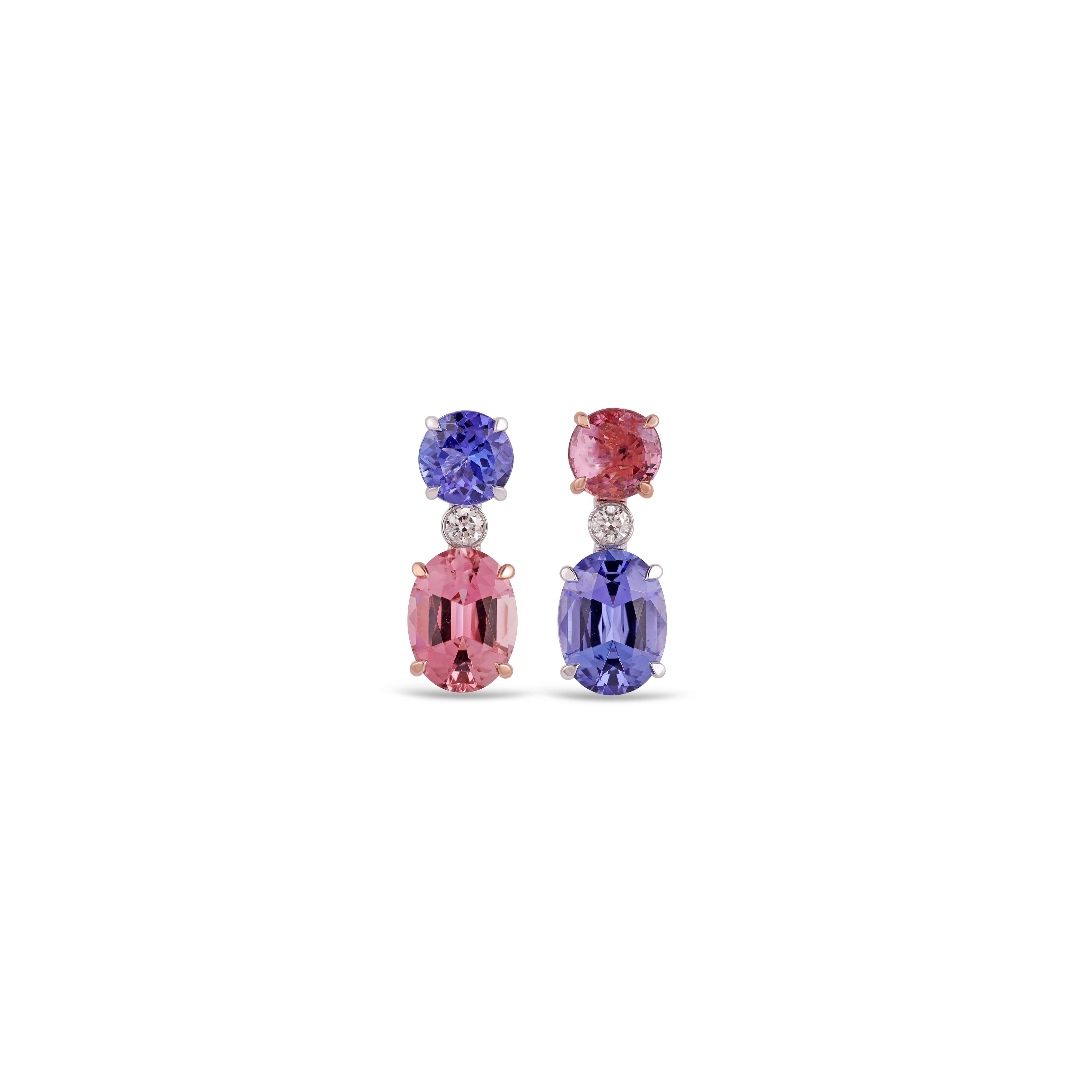Contemporary Tanzanite, Spinel, Tourmaline and Diamond Earring  For Sale