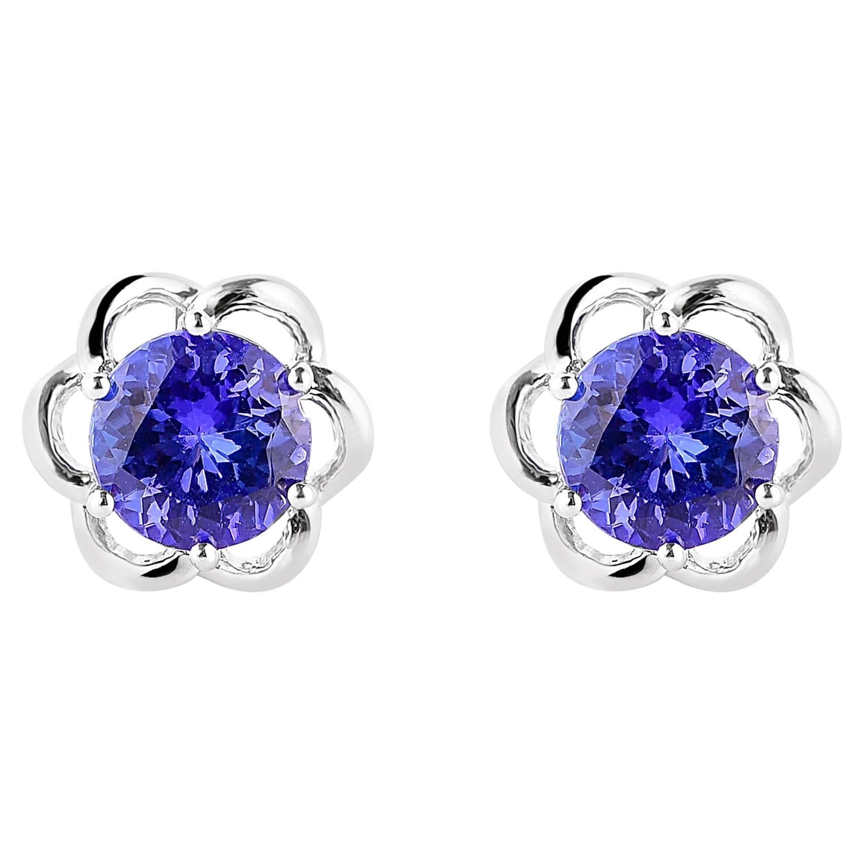 Tanzanite Stud Earring in 18 Karat White Gold For Sale