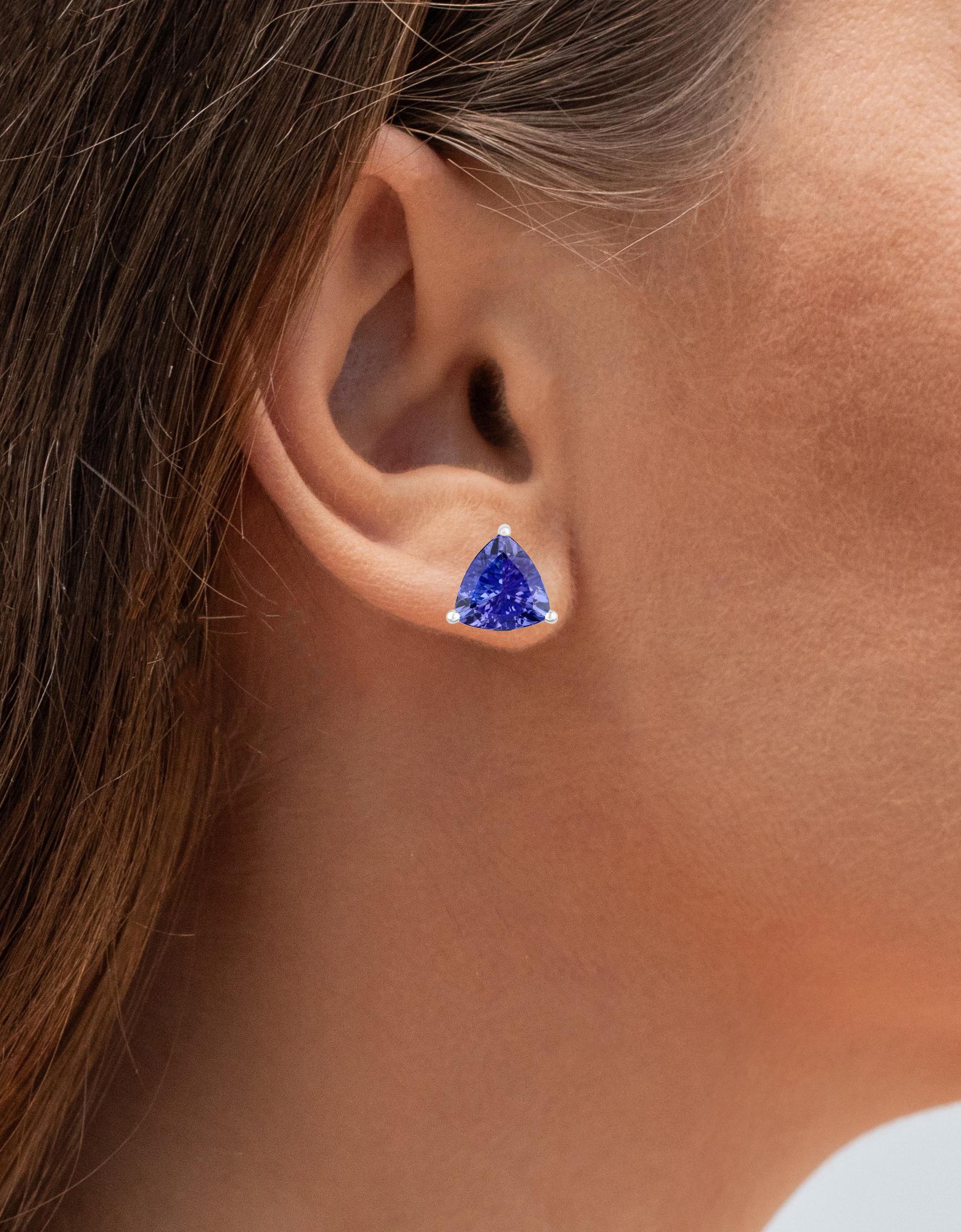 Contemporary Tanzanite Stud Earrings 3.48 Carats 14K White Gold For Sale