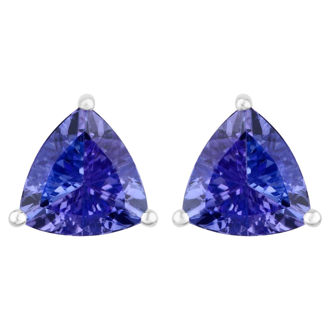 Tanzanite Stud Earrings 3.48 Carats 14K White Gold For Sale