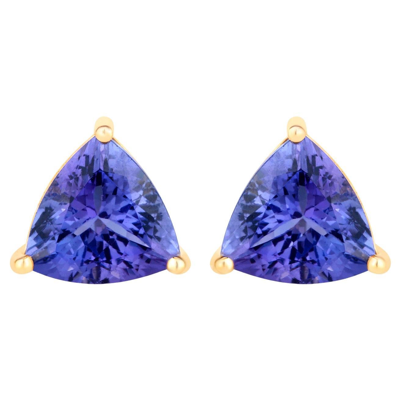 Tanzanite Stud Earrings 3.48 Carats 14K Yellow Gold