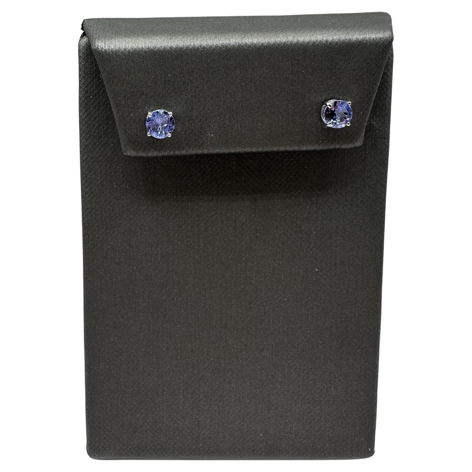 Orecchini con perno in tanzanite in oro bianco 10kt - 4,9-5 mm, 0,8 g, chiusura a pressione, nuovi