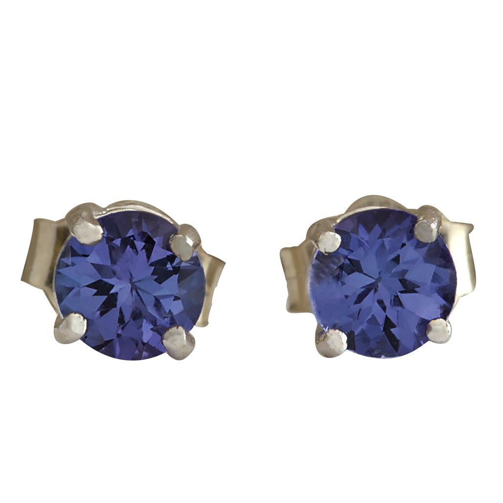 Tanzanite Stud Earrings In 14 Karat White Gold  In New Condition For Sale In Los Angeles, CA