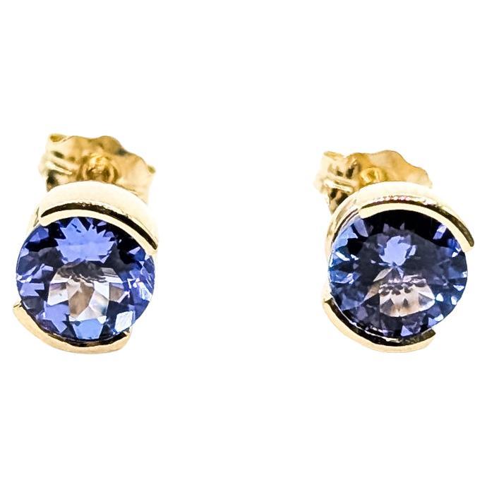 Orecchini con borchie di tanzanite in oro giallo 14k in vendita