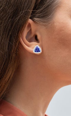 Tansanit Ohrstecker mit Diamanten 3,82 Karat 14K Weißgold