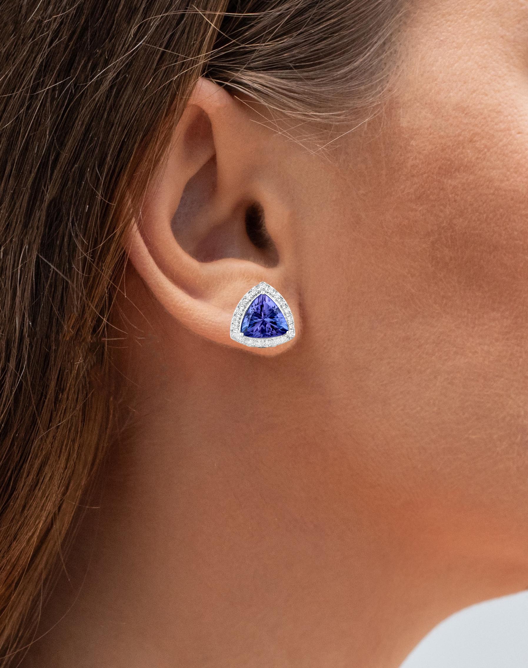 Contemporary Tanzanite Stud Earrings With Diamonds 3.82 Carats 14K White Gold For Sale