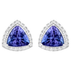 Tanzanite Stud Earrings With Diamonds 3.82 Carats 14K White Gold