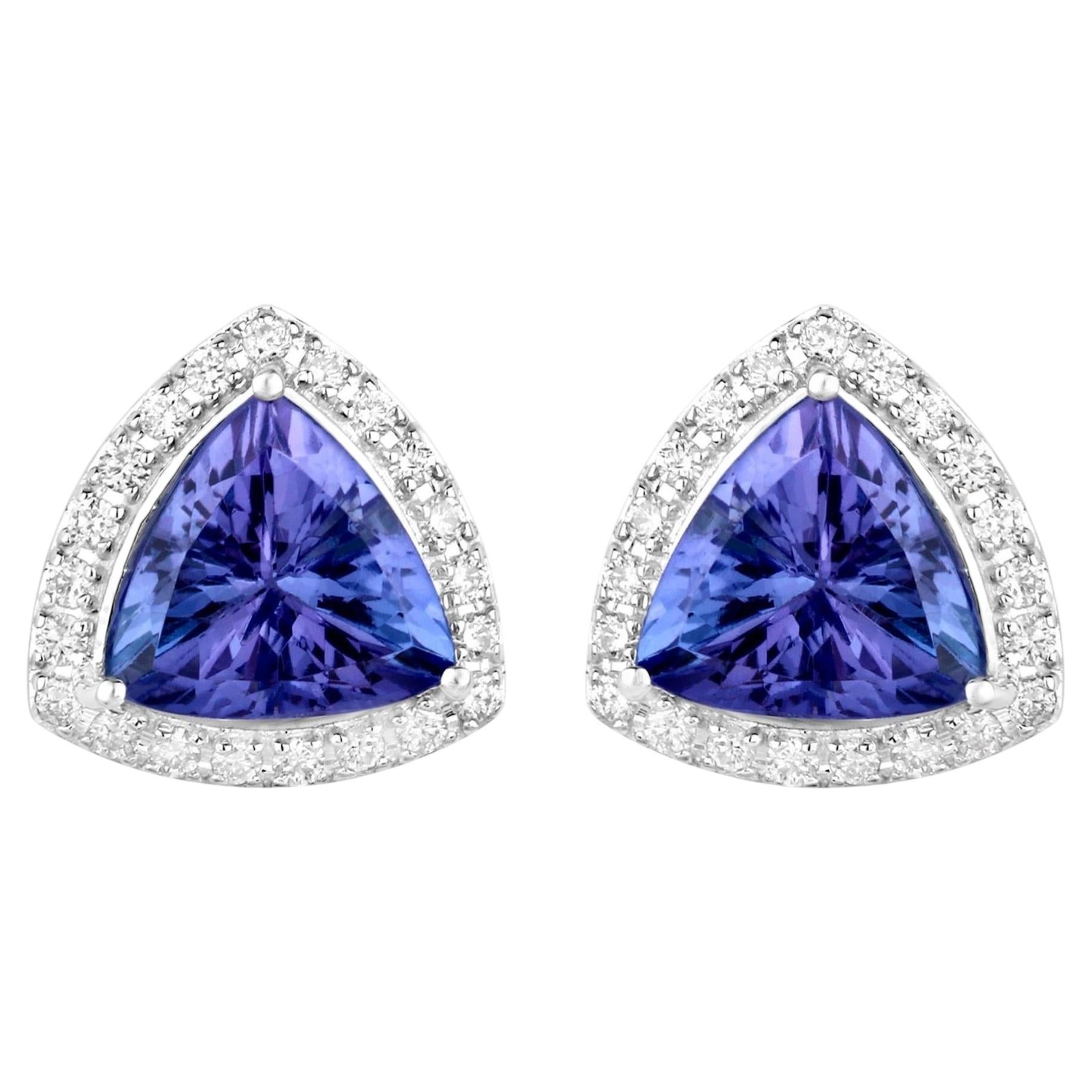 Tansanit Ohrstecker mit Diamanten 3,82 Karat 14K Weißgold