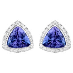 Tanzanite Stud Earrings With Diamonds 3.82 Carats 14K White Gold