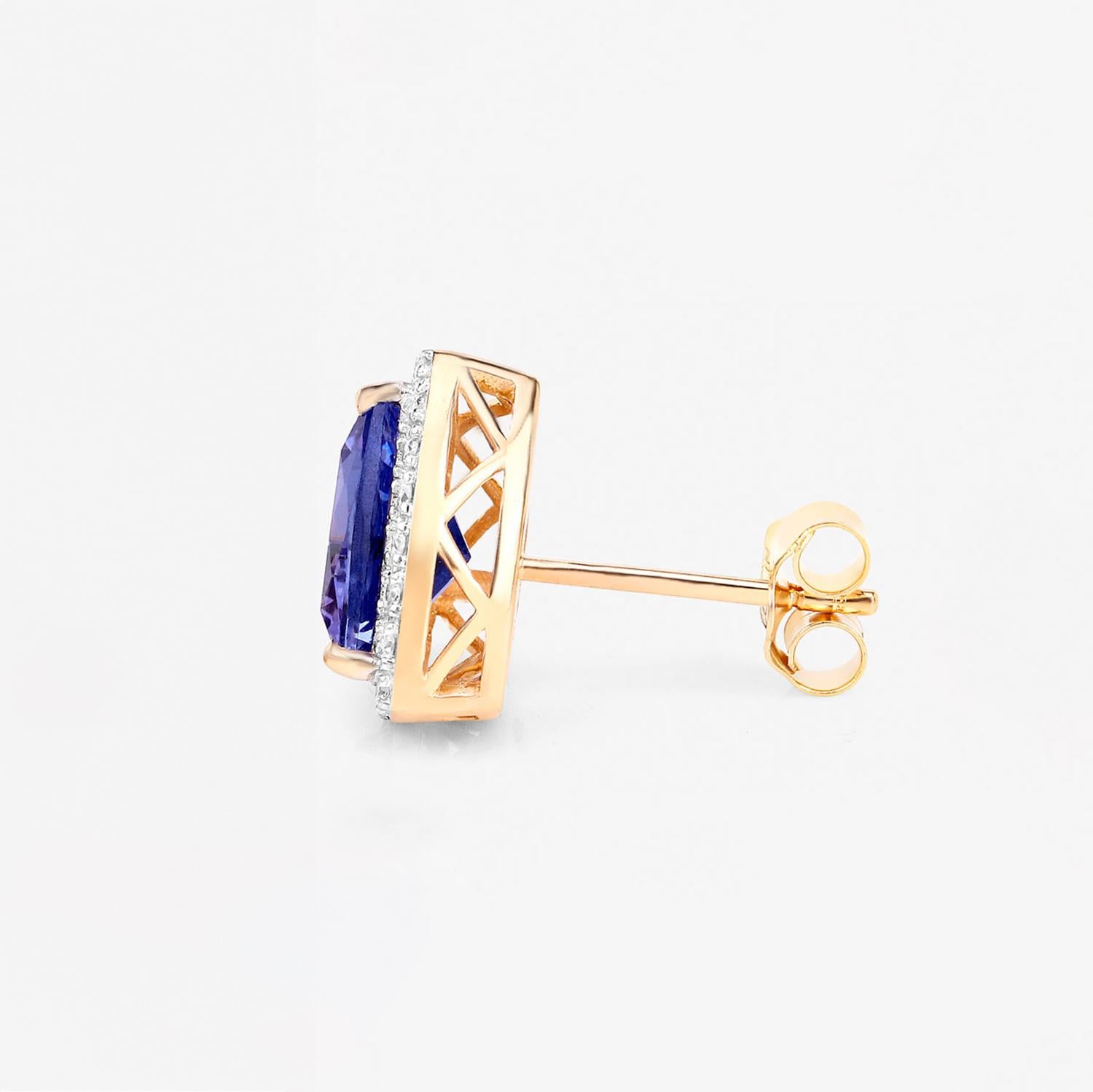 Tanzanite Stud Earrings With Diamonds 3.82 Carats 14K Yellow Gold In Excellent Condition For Sale In Aliso Viejo, CA