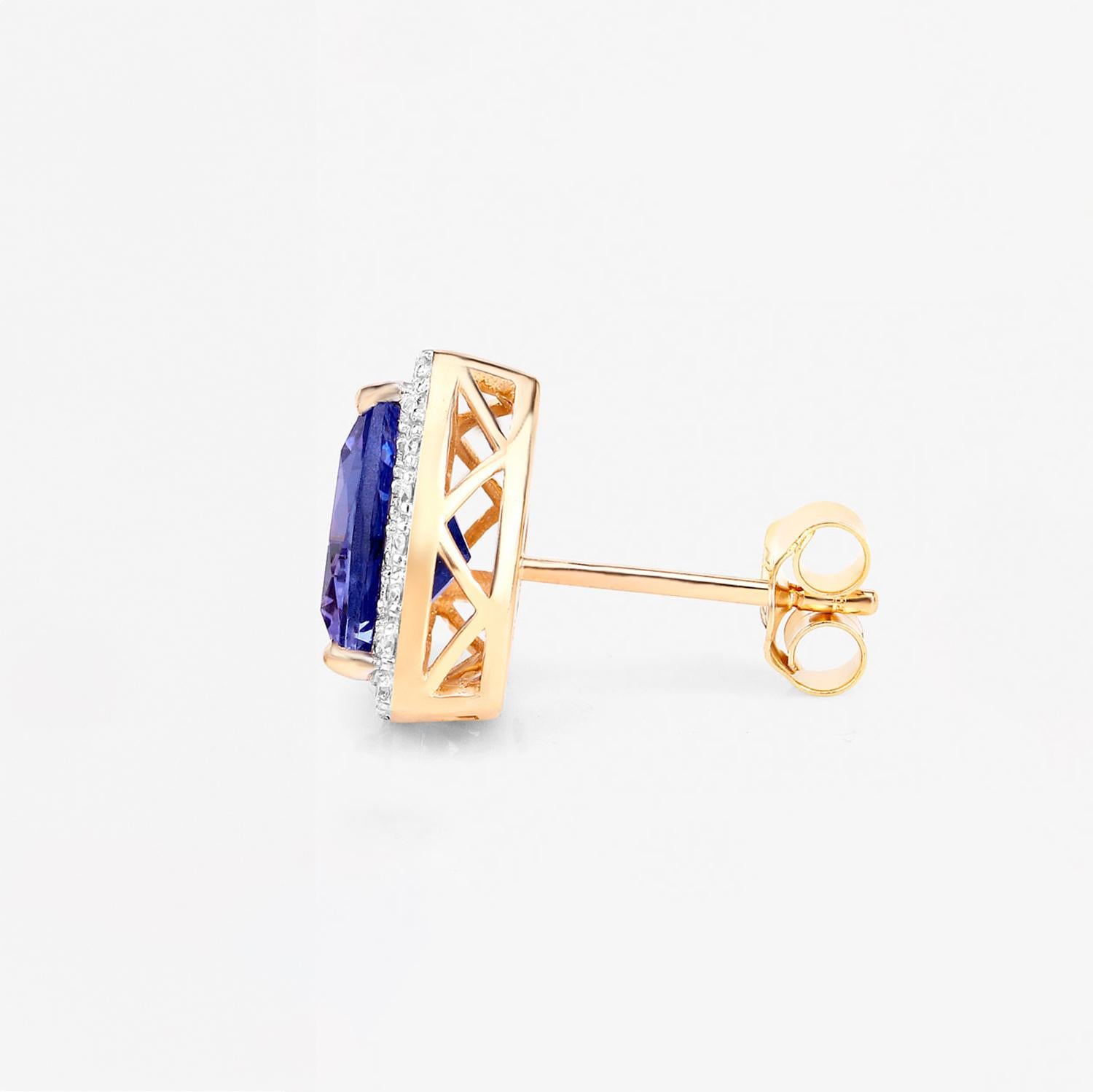 Tanzanite Stud Earrings With Diamonds 3.82 Carats 14K Yellow Gold In Excellent Condition For Sale In Laguna Niguel, CA