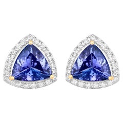 Pendientes de tanzanita con diamantes 3,82 quilates Oro amarillo de 14 quilates