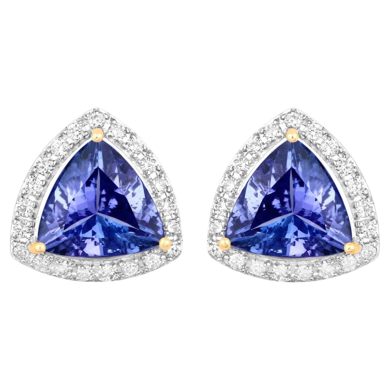 Tansanit Ohrstecker mit Diamanten 3,82 Karat 14K Gelbgold