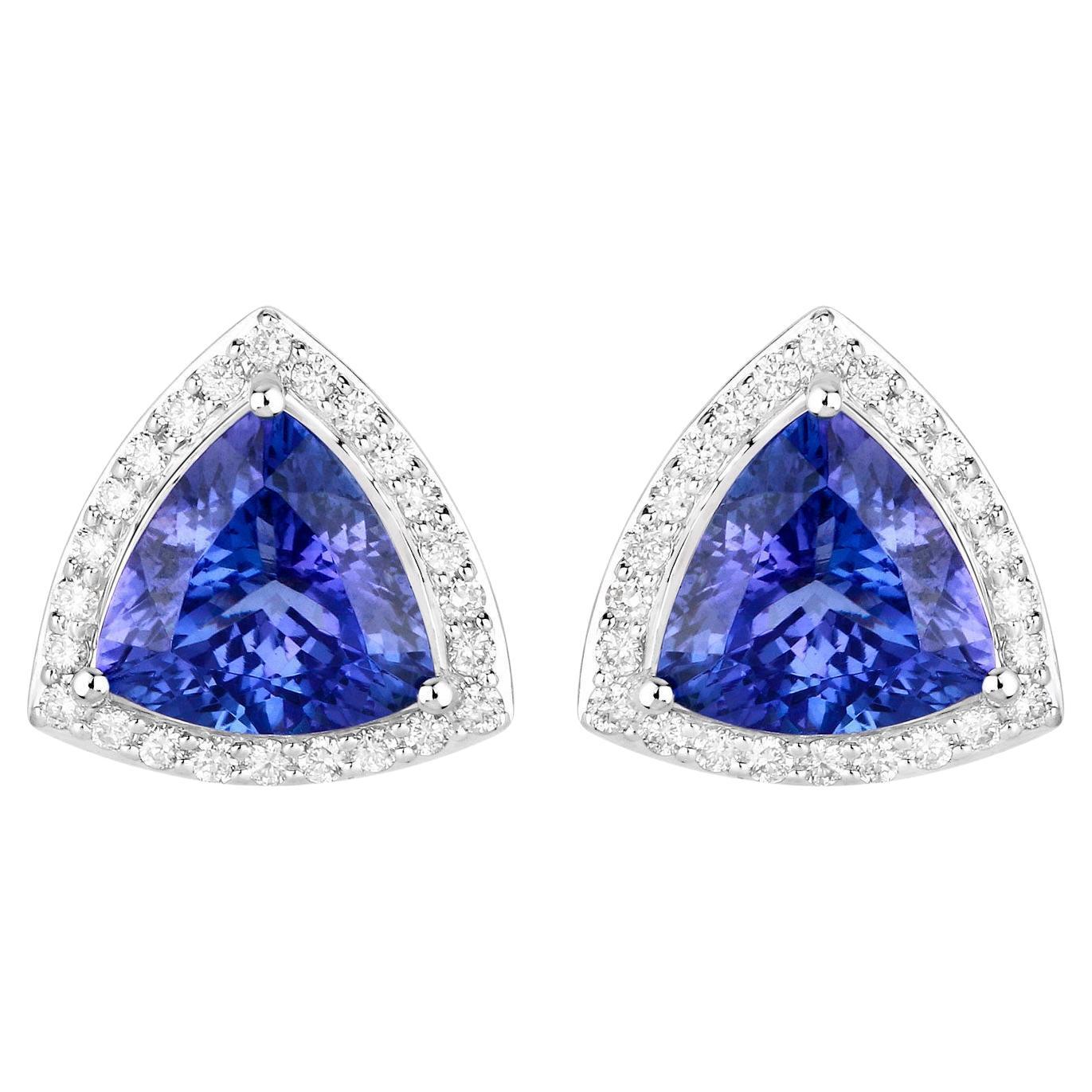 Tanzanite Stud Earrings With Diamonds 4.6 Carats 14K White Gold