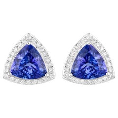Tanzanite Stud Earrings With Diamonds 4.6 Carats 14K White Gold