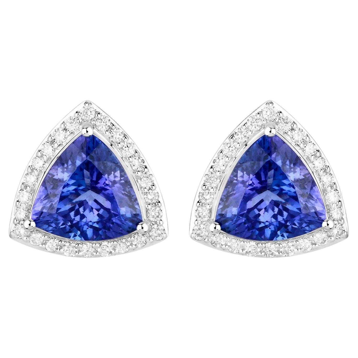 Tanzanite Stud Earrings With Diamonds 4.6 Carats 14K White Gold