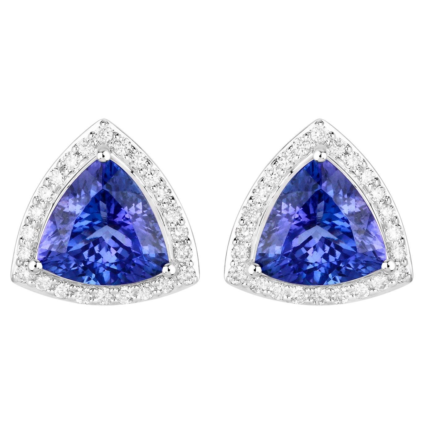 Tanzanite Stud Earrings With Diamonds 4.62 Carats 14K White Gold For Sale