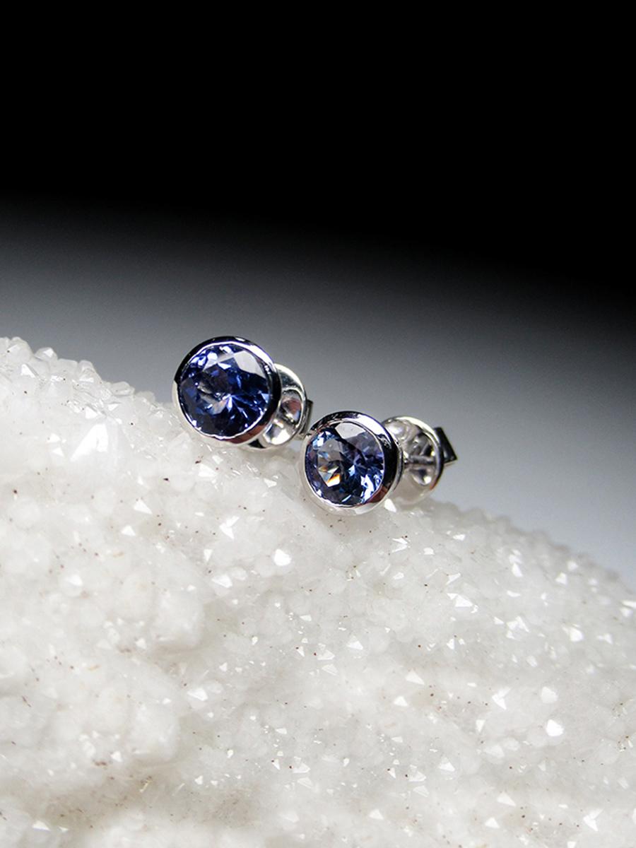 Round Cut Tanzanite Studs Gold Earrings Jewelry Blue Gemstones Unisex Gift For Sale