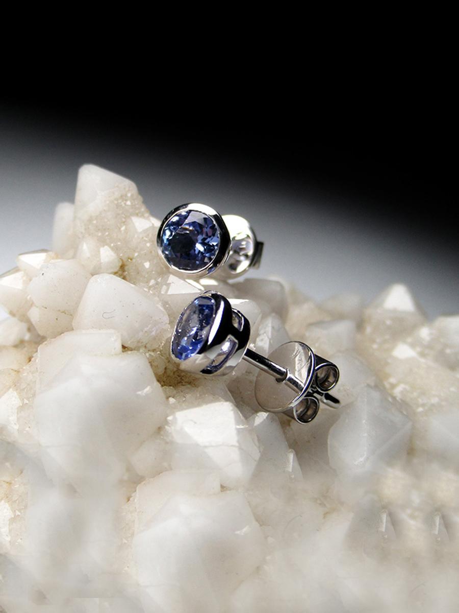 Tanzanite Studs Gold Earrings Jewelry Blue Gemstones Unisex Gift For Sale 2